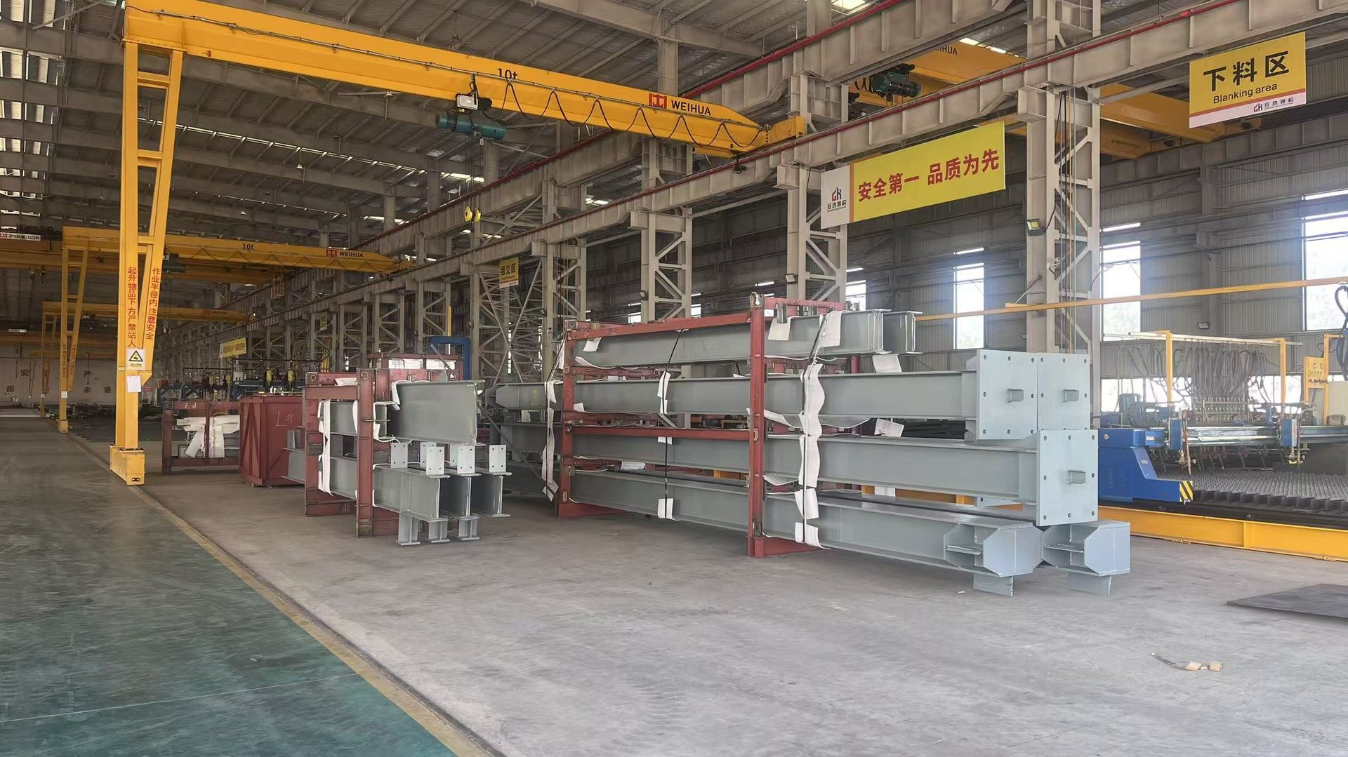 Finished steel members racked and marked for an export consignment